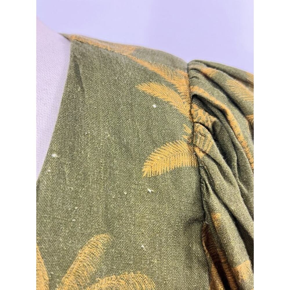 JUAN DE DIOS Sz M/L Ermita Wrap Around Midi Dress Green Palms Linen - Picture 11 of 16